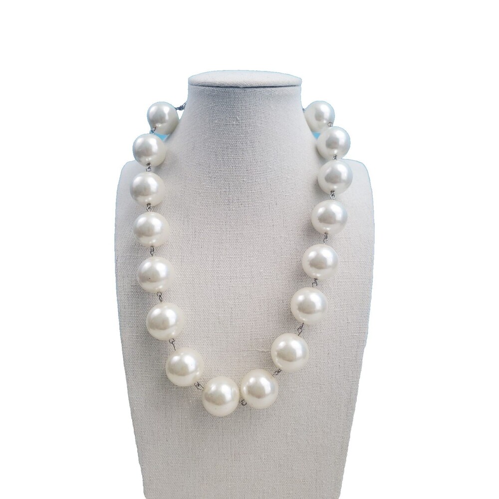 Chunky Pearl Statement Necklace 25mm Large Faux Bubble Choker Adjustable 17-20"